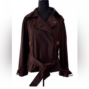 ZARA basic chocolate brown belted short ladies jacket size Large poly cotton‎